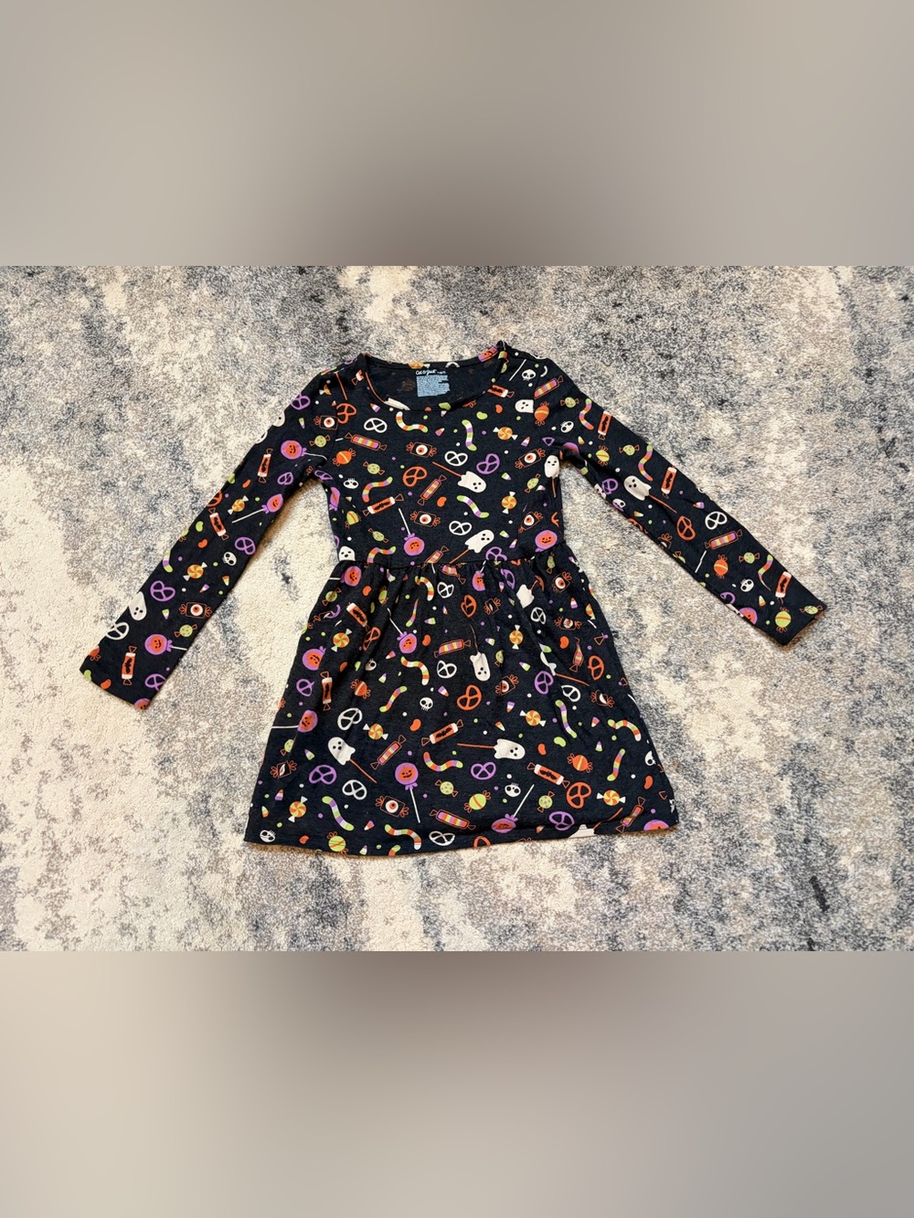 Cat & Jack Black Halloween Candy Print Long-Sleeve Kids Dress - Picture 1 of 4